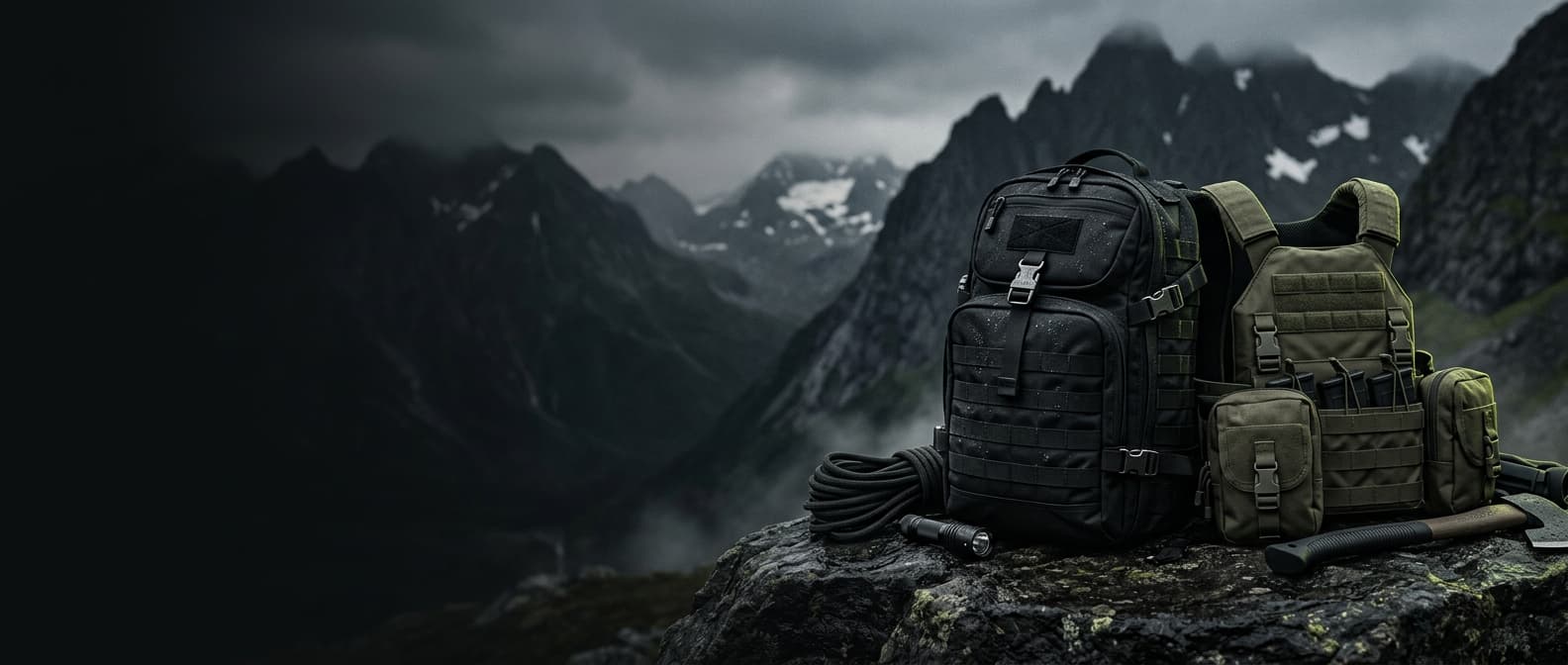 Premium tactical equipment in a rugged mountain environment